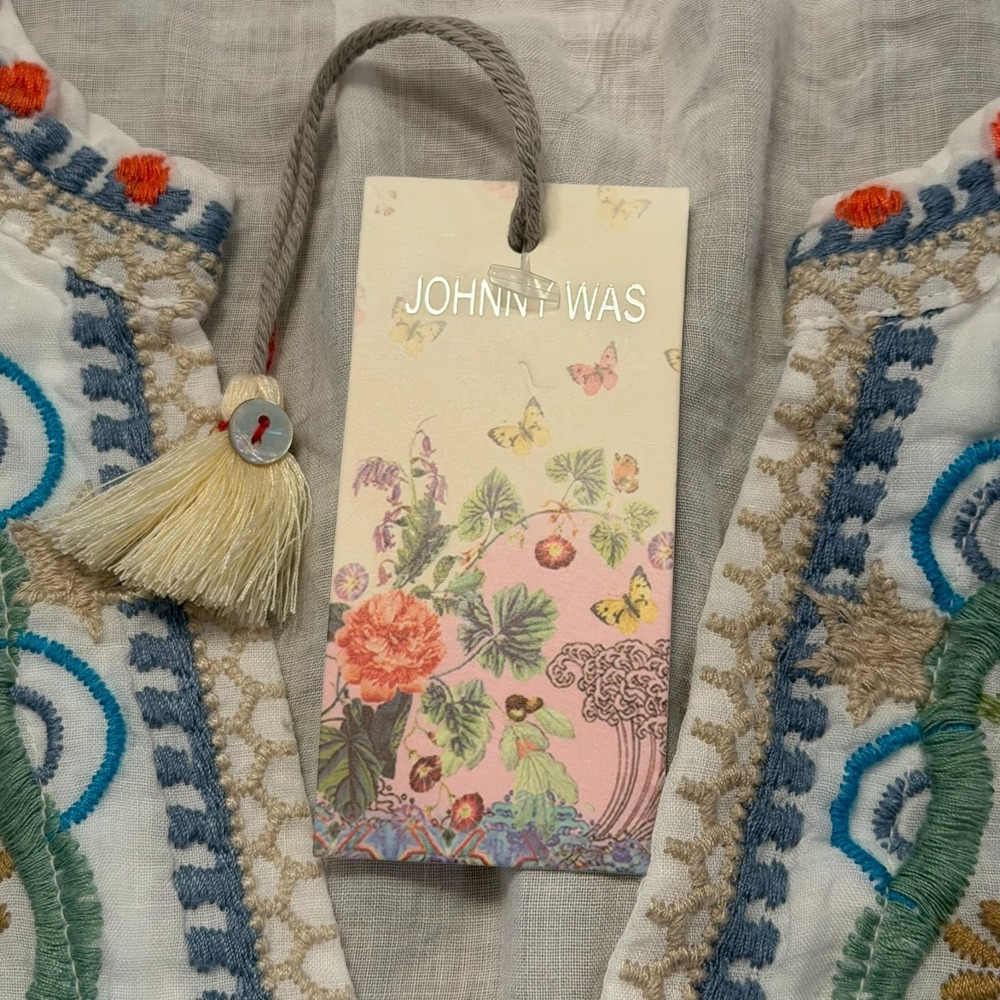 Johnny Was Arzella Easy V Neck Tunic Medium Floral Embroidery Boho Ramie NWT - Picture 5 of 11